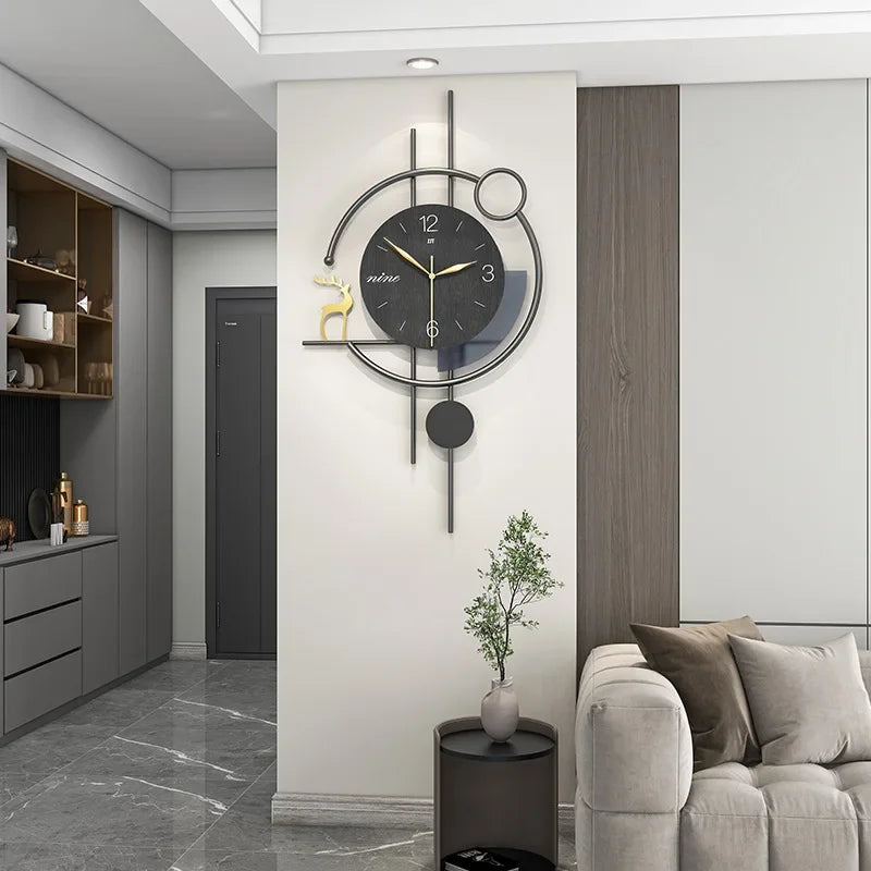 horloge murale moderne artistique abstraite salon or noir minimalisteDecoration cerf geometrique