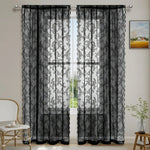 rideau floral transparent dentelle romantique noir blanc décoratif bohème ondulé semi transparent tringle
