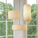 suspension lumineuse moderne soie beige clair rayures horizontales opacité chaînes noires 4200K 3000K 6500K