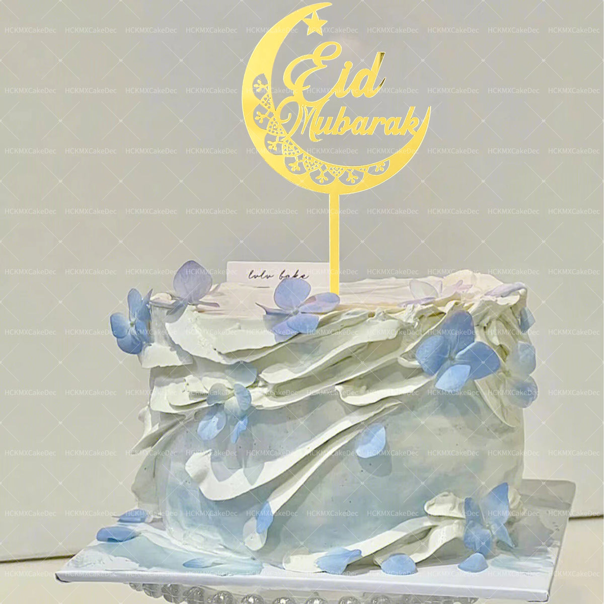 décoration gâteau eid mubarak pique doré fleurs papillons nuages étoiles fête ramadan musulman