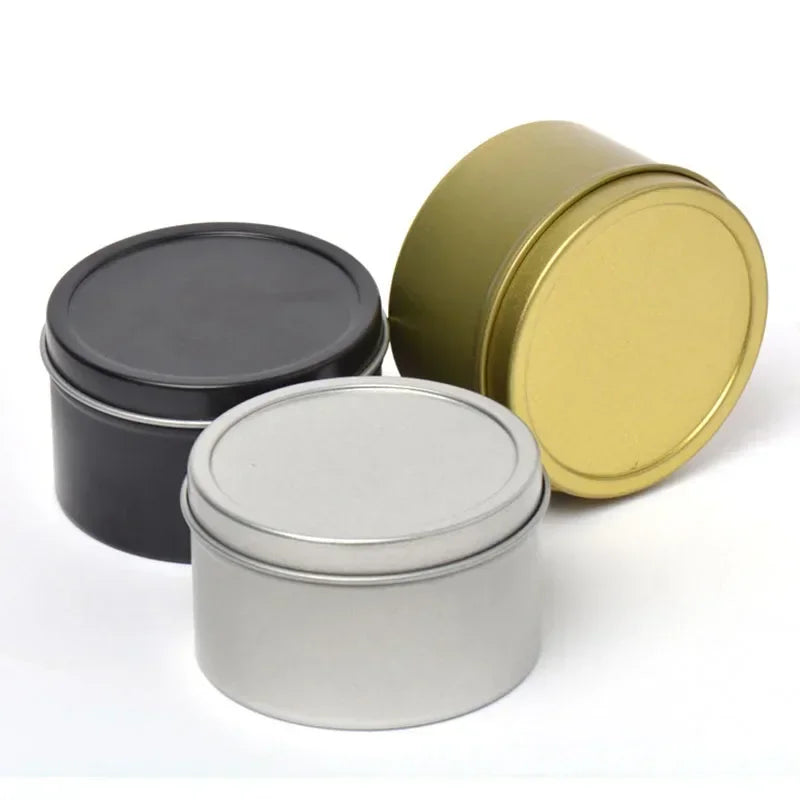 boîtes rondes métal or noir argent contemporaines rangement cosmétiques skincare organiser travel tins cream