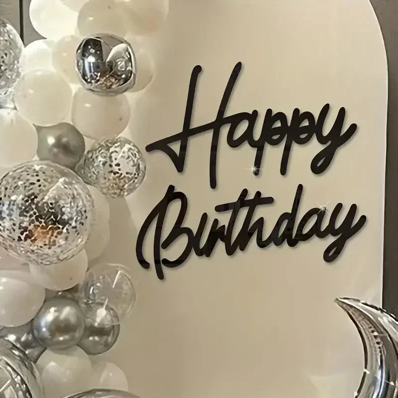 arche ballons happy birthday doré noir blanc festif décoration mur transparent moderne différents couleurs