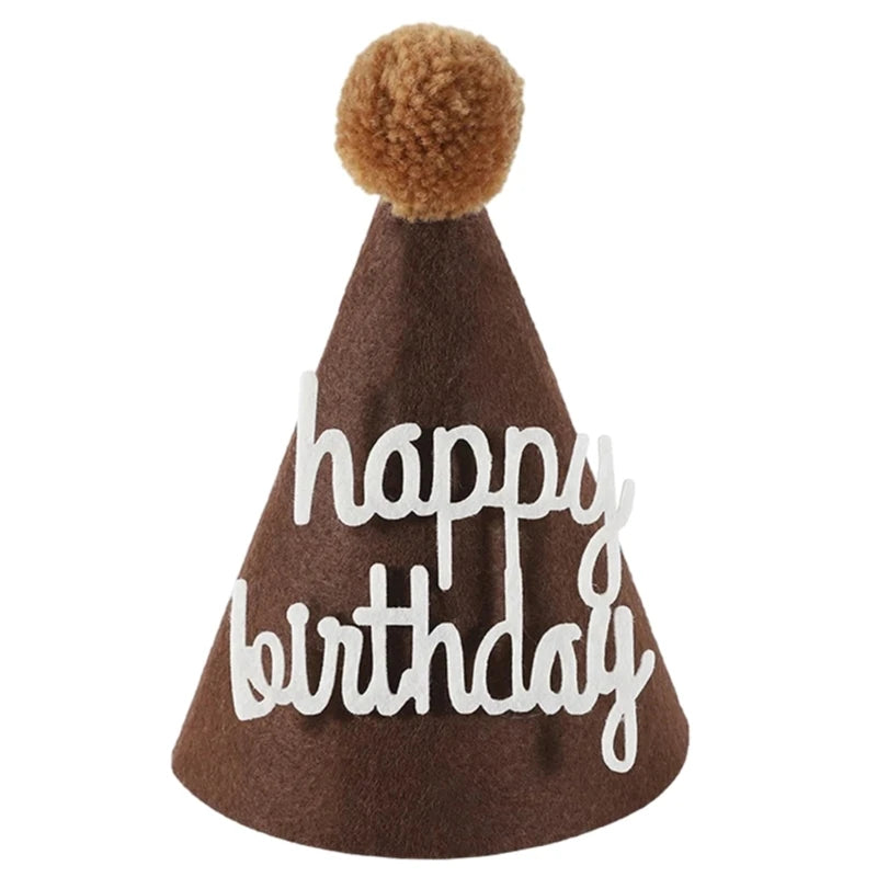 chapeau fête bébé marron velours pompon ruban chiffre imprimé 16cm 11cm anniversaire unisexe opacité