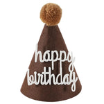 chapeau fête bébé marron velours pompon ruban chiffre imprimé 16cm 11cm anniversaire unisexe opacité