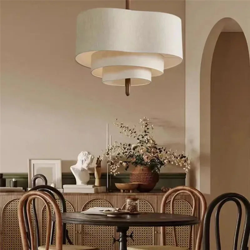 lampe suspendue moderne tissu lin beige clair luminaire salon cuisine chambre