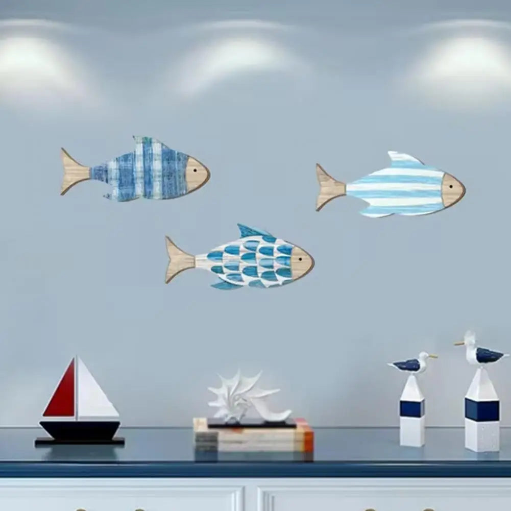 décorations murales poissons bois bleu motifs marins texturés suspendus intérieur été