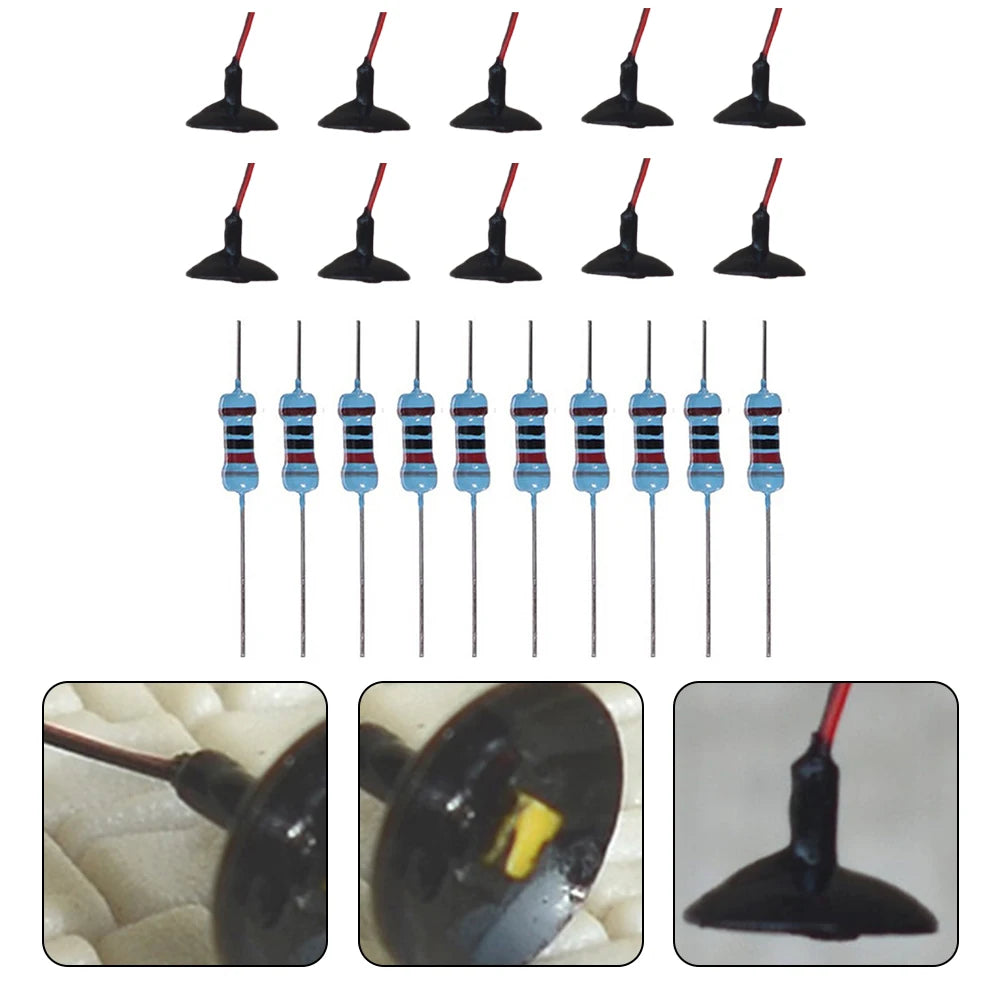 composants électroniques résistances bleues connecteurs câbles adhésifs noir bleu rouge jaune