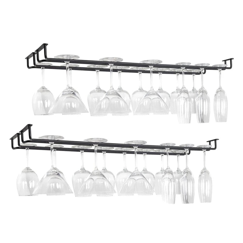 porte verres vin noir moderne minimaliste mur métal suspension rangement bouteilles carafe verres différents