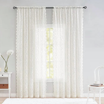 rideau blanc broderie florale transparent classique tringle polyester dimension 140x114cm