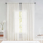 rideau blanc broderie florale transparent classique tringle polyester dimension 140x114cm