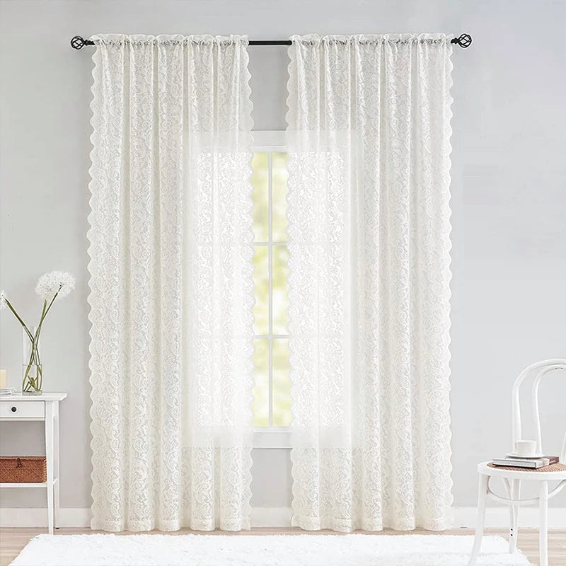 rideau blanc broderie florale transparent classique tringle polyester dimension 140x114cm