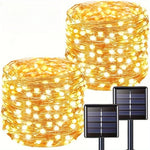 guirlande lumineuse solaire extérieur led jardin décoration terrasse fil cuivre étanche lumière chaude dorée