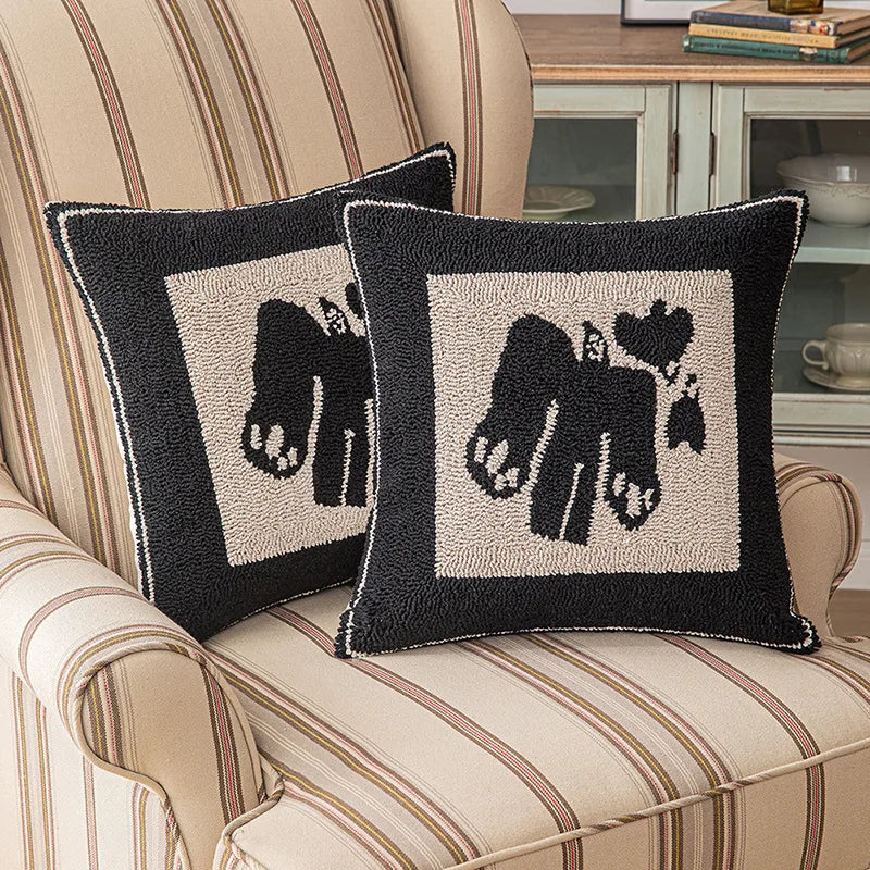 coussin brodé géométrique moderne beige noir amovible lavable