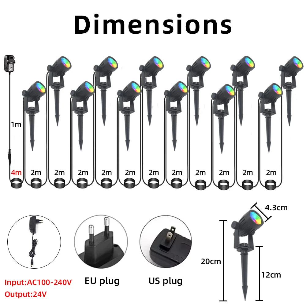 projecteurs led extérieurs modernes noirs 16 millions couleurs télécommande ip65 étanches 12 ensembles tringles