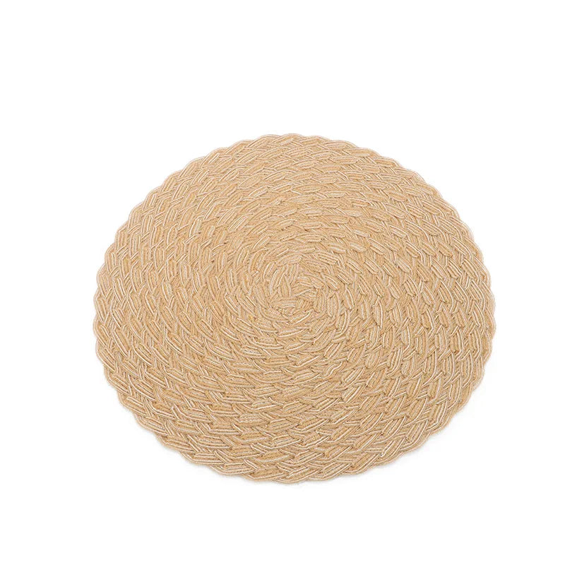 tapis table rond lin tressé motif géométrique moderne décoration cuisine manger rustique