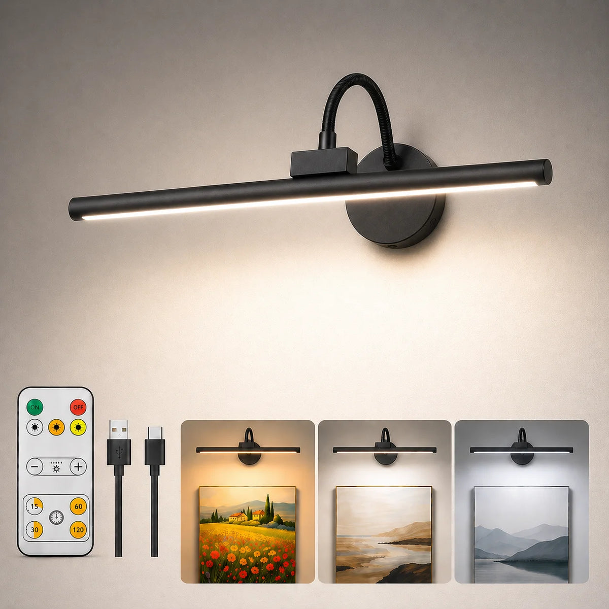 lampe murale led rechargeable noire aimantée couleurs réglables moderne minimaliste