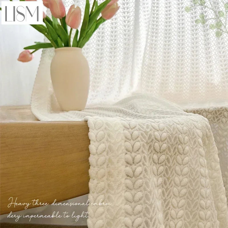 rideau blanc moderne motif feuilles opaque fenêtre salon chambre maison décoration intérieure