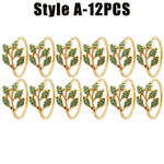 anneaux décoratifs élégants feuilles stylisées strass doré argenté vert décoration table événement