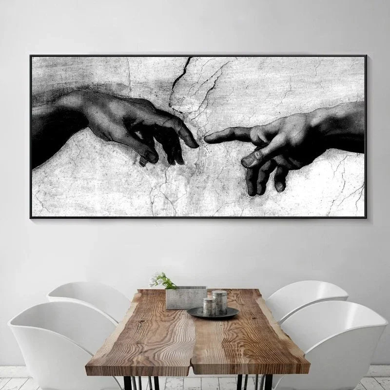tableau impression toile main touchant classique moderne noir blanc 20x40cm 30x60cm 40x80cm 50x100cm