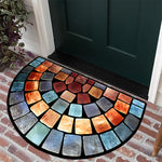 tapis porte imitation pierre mosaïque orange rouge marron bleu gris noir décoration intérieure salon