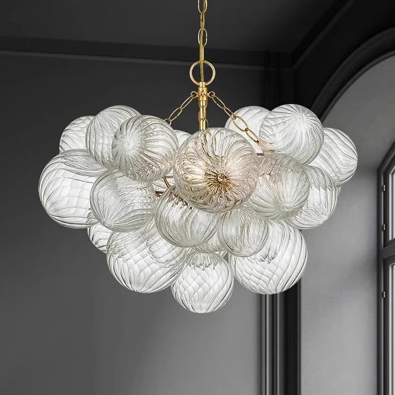 lustre moderne transparent doré ronds striés salon chambre élégant ampoules chaines led