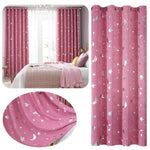 rideaux romains rose motifs lunes étoiles argentés chambre enfant isolation thermique fixations tringle