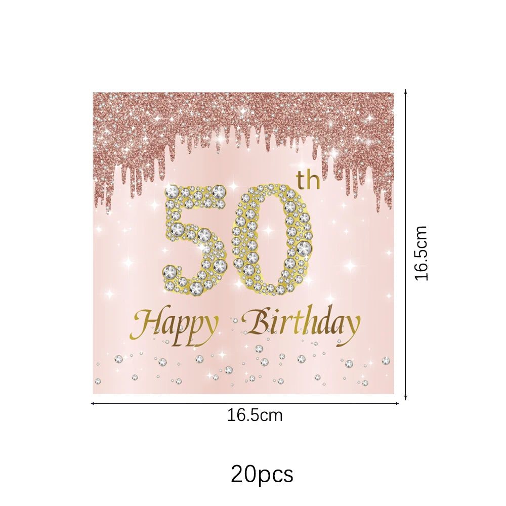 ensemble vaisselle jetable anniversaire rose gold assiettes serviettes gobelets pailles paillettes décoratif fête