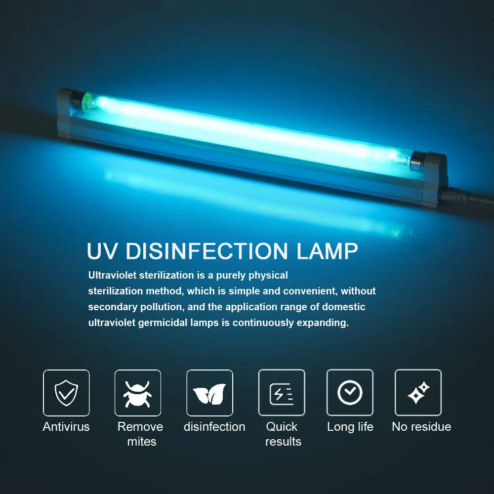lampe uv stérilisation ozone 6w 8w blanc bleu moderne transparent cable prise us eu
