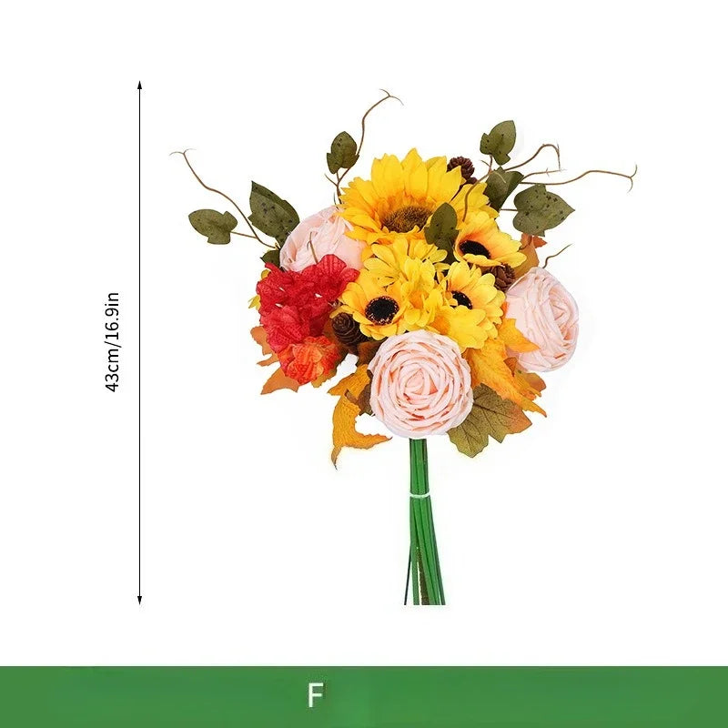 décoration intérieure bouquet fleurs artificielles automnales orange rouge vert noël halloween rustic