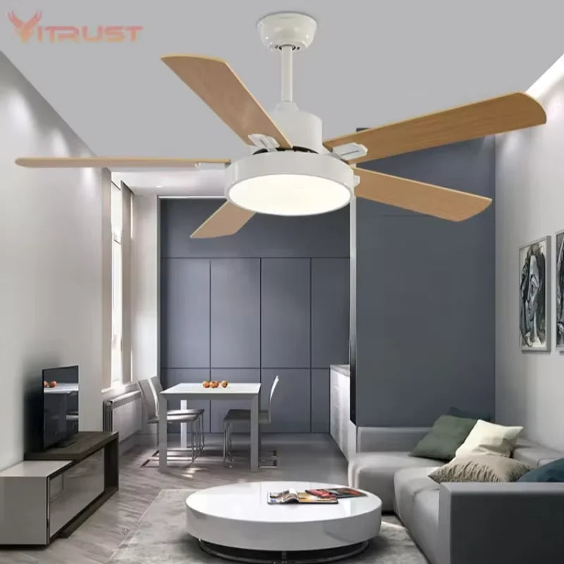 ventilateur lampe led blanc bois moderne télécommande 42 pouces minimalisteintérieur
