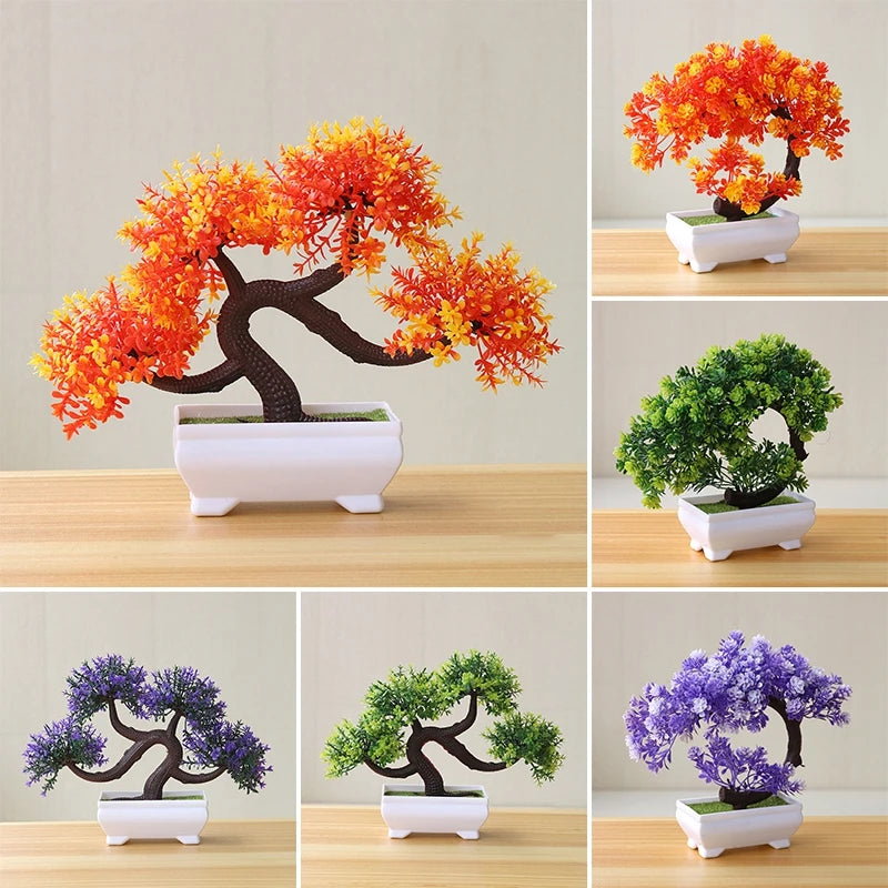 décoration extérieure bonsaï artificiel violet vert orange rose pot mousse tronc feuilles fleursextérieur exposition