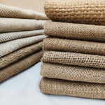 tissu jute toile grossière beige clair foncé rustique résistant bricolage couture nappe bordures