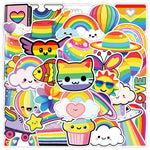 stickers kawaii multicolores dessins animés arc ciel nuages chats cupcakes stickers adhésifs imperméables random