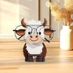support rangement lunettes forme vache bois blanc marron cartoon decoratif maison