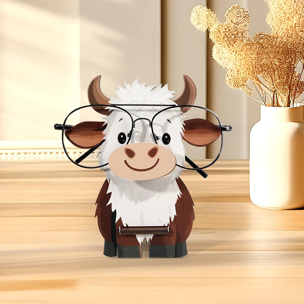 support rangement lunettes forme vache bois blanc marron cartoon decoratif maison