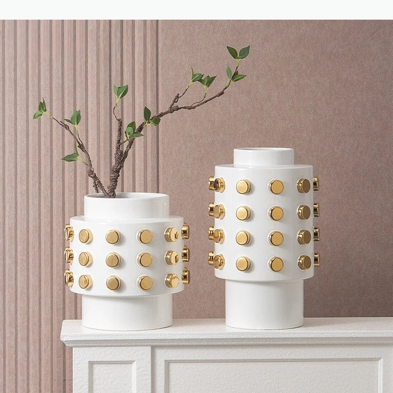 vase moderne blanc doré ø24x38.5cm vase moderne blanc doré ø27.5x28cm