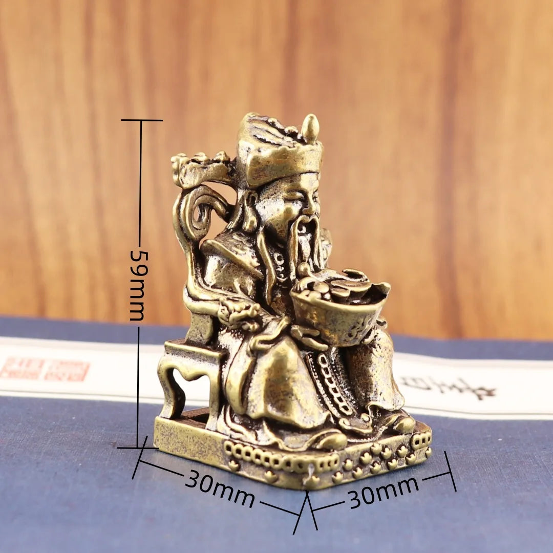 statue decorative homme assis bronze doré reliefs detailles aspect vieilli traditionnel asiatique decoration prospérité