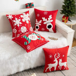 housses coussins brodées noël rennes neige opaques nordique rouge blanc gris festive