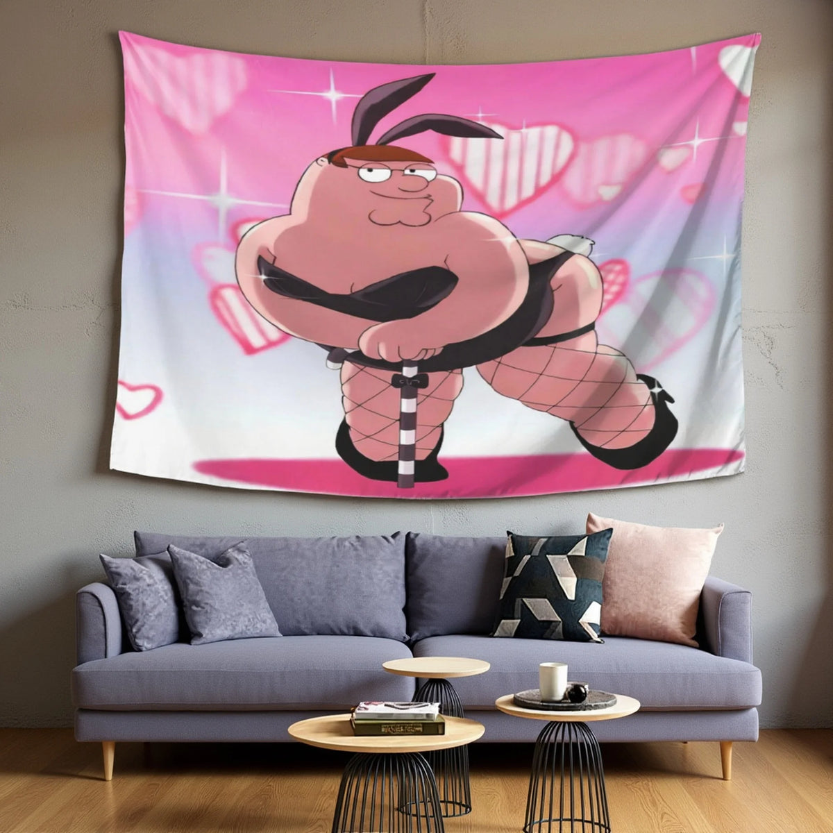 tapisserie moderne rose personnage coeurs brillants chambre salon décoration mur 150x200cm 180x235cm