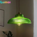 lampe suspendue vintage rétro dorée transparente rayures horizontales câble torsadé ampoule inclusion