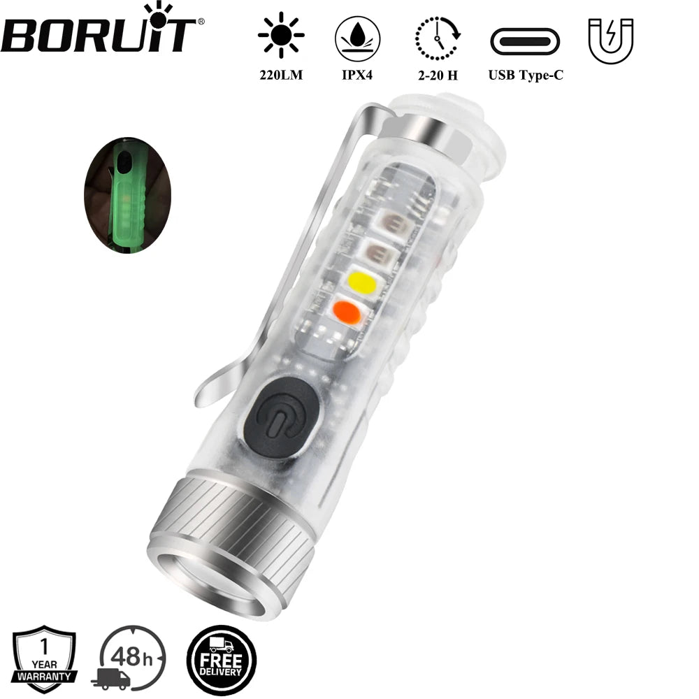 lampe torche led rechargeable compacte transparente argentée clip étanche moderne