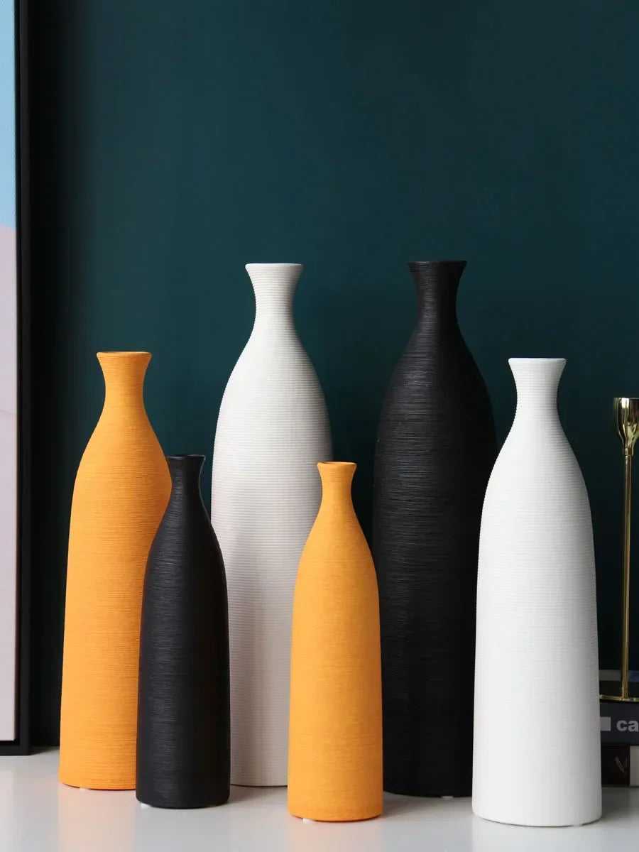 vases céramique modernes blanc noir orange texture tissée opaques salon