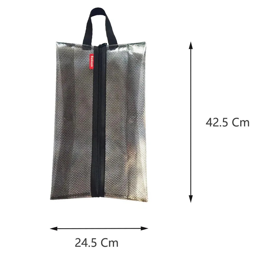 sac rangement chaussures gris transparent zip utilitaire réutilisable texture grillagée multifonctionnel antihumidité