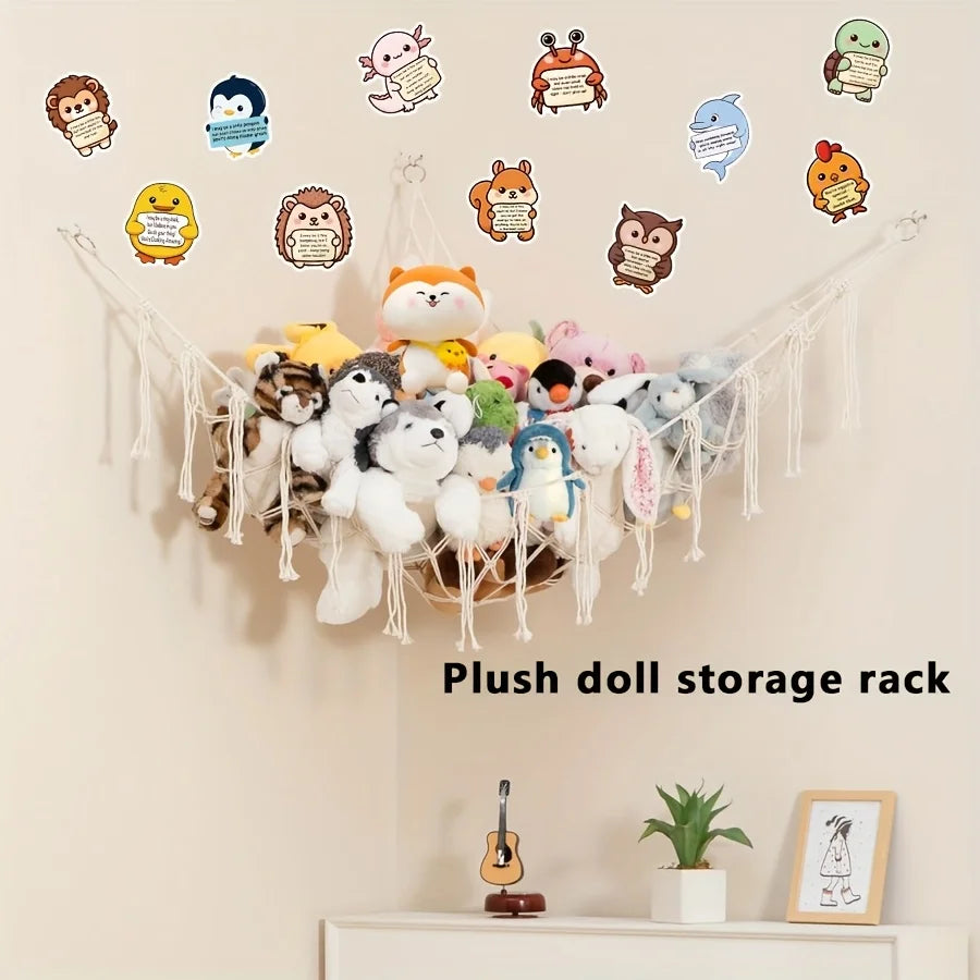 rangements suspendus bohèmes tressés peluches enfants décoration chambre étoiles jouets variés fixations murales crochets