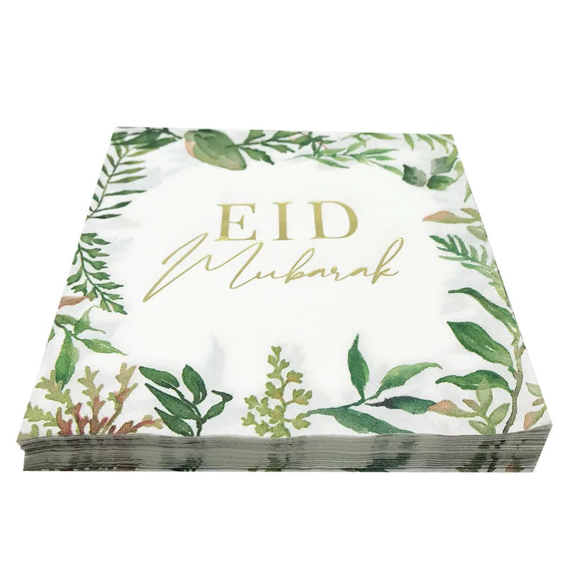 serviettes jetables festives eid mubarak motifs fleurs textes doré blanc İslam