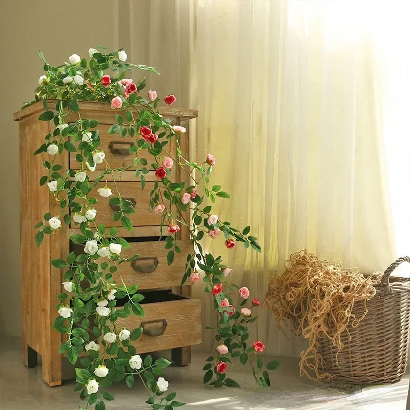 guirlande fleurs artificielles roses feuilles vertes décoration extérieure mariage anniversaire naturelle romantique accrochéeextérieur