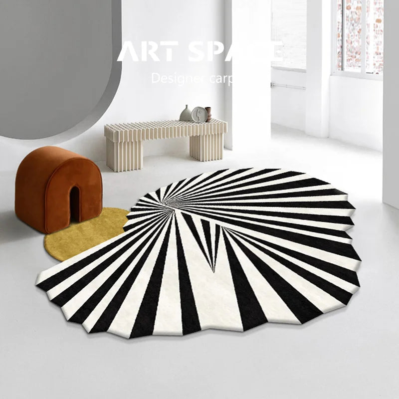 tapis noir blanc rayures concentriques anti dérapant moderne nordique salon chambre