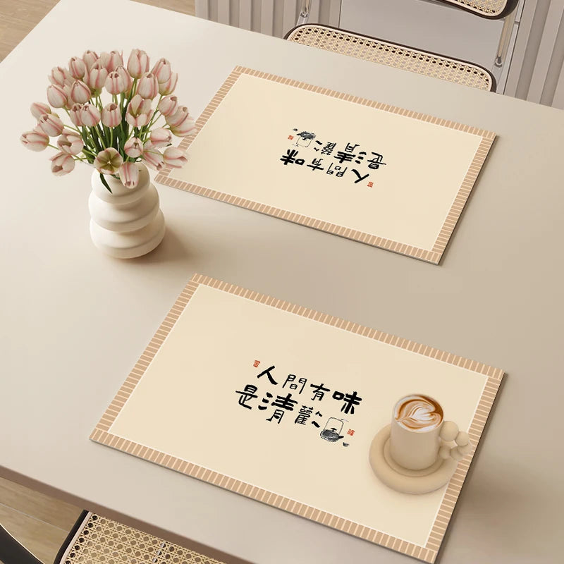lot tapis table rectangulaires beige clair rayures fines modernes protection pvc imperméable