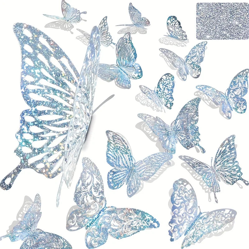 papillons décoratifs bleu violet doré glitter 3d adhésifs décoration anniversaire mariage noël