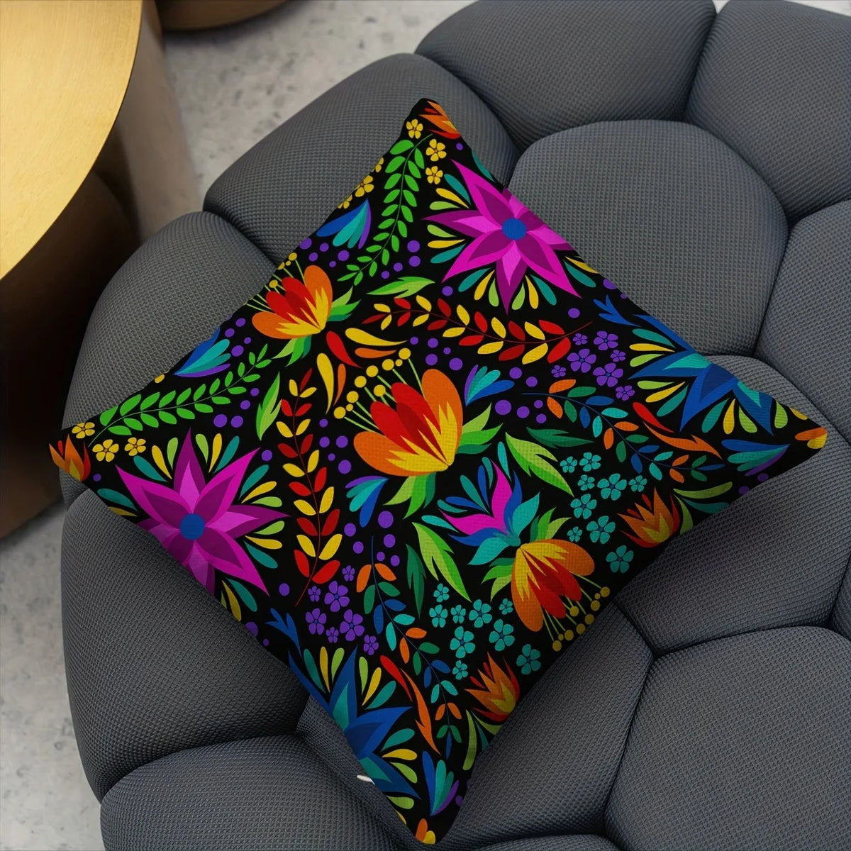housse coussin polyester floral moderne noire 40x40cm 45x45cm 50x50cm 60x60cm machine laver